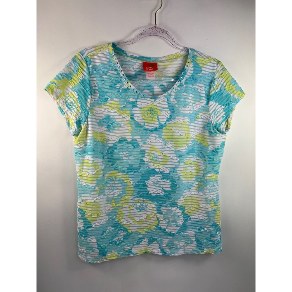 Hearts of Palm Blouse Women's Sz M Multi 3/4 Sleeve Sequin Scoop Neckline